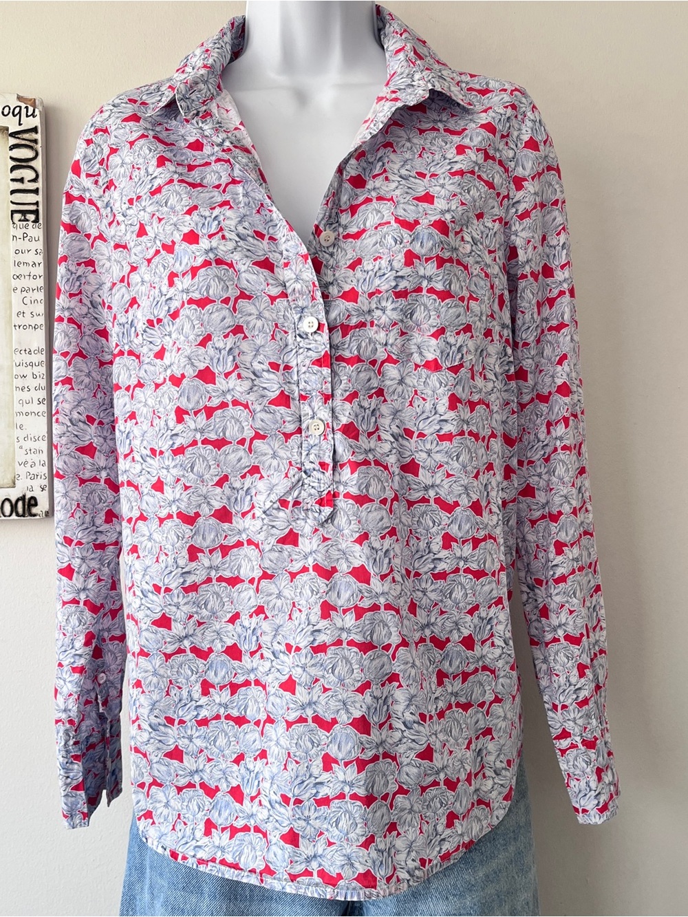 J. Crew Liberty Art Fabrics Floral Half Button-Up Women’s Shirt Size 4